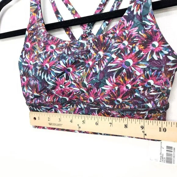 Lululemon Energy Longline Bra Medium Support Size 2 Floral Electric Strappy Back - Picture 12 of 15